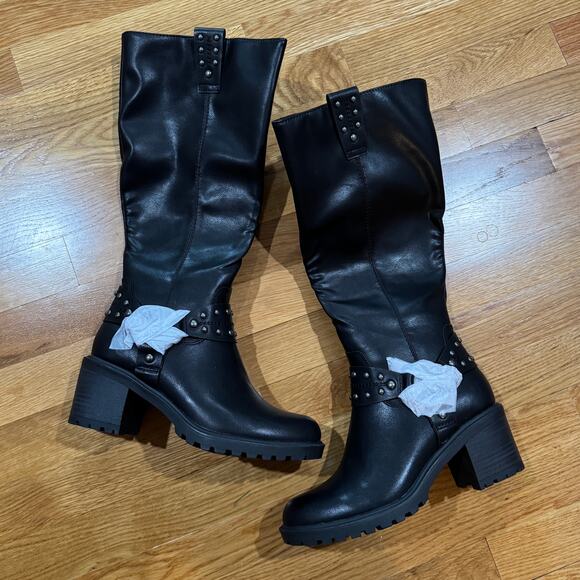 Frye and Co. Womens Riding Boots Size 7 Adriane Black Stacked Heel - Picture 1 of 4
